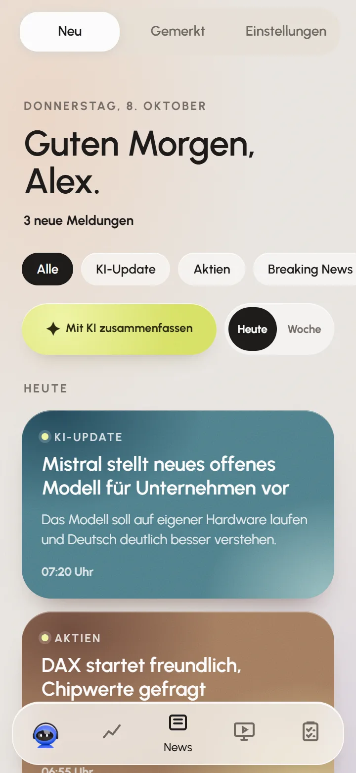 Nachrichten in KiCo, nach Thema sortiert, Beispieldaten